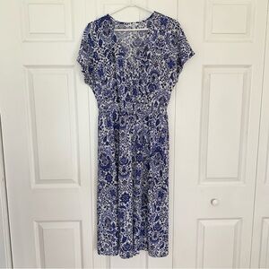 REITMANS Blue and White V-Neck Midi Sundress